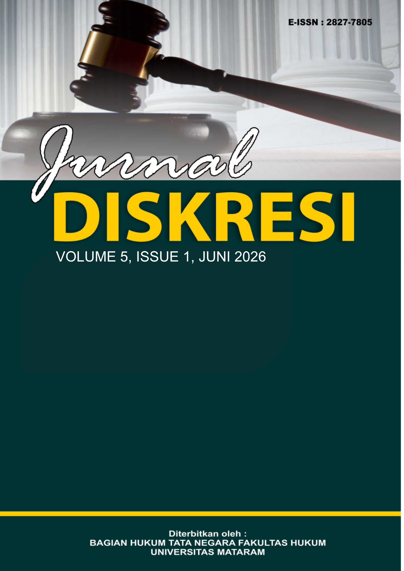 					View Vol. 5 No. 1 (2026): Jurnal Diskresi
				