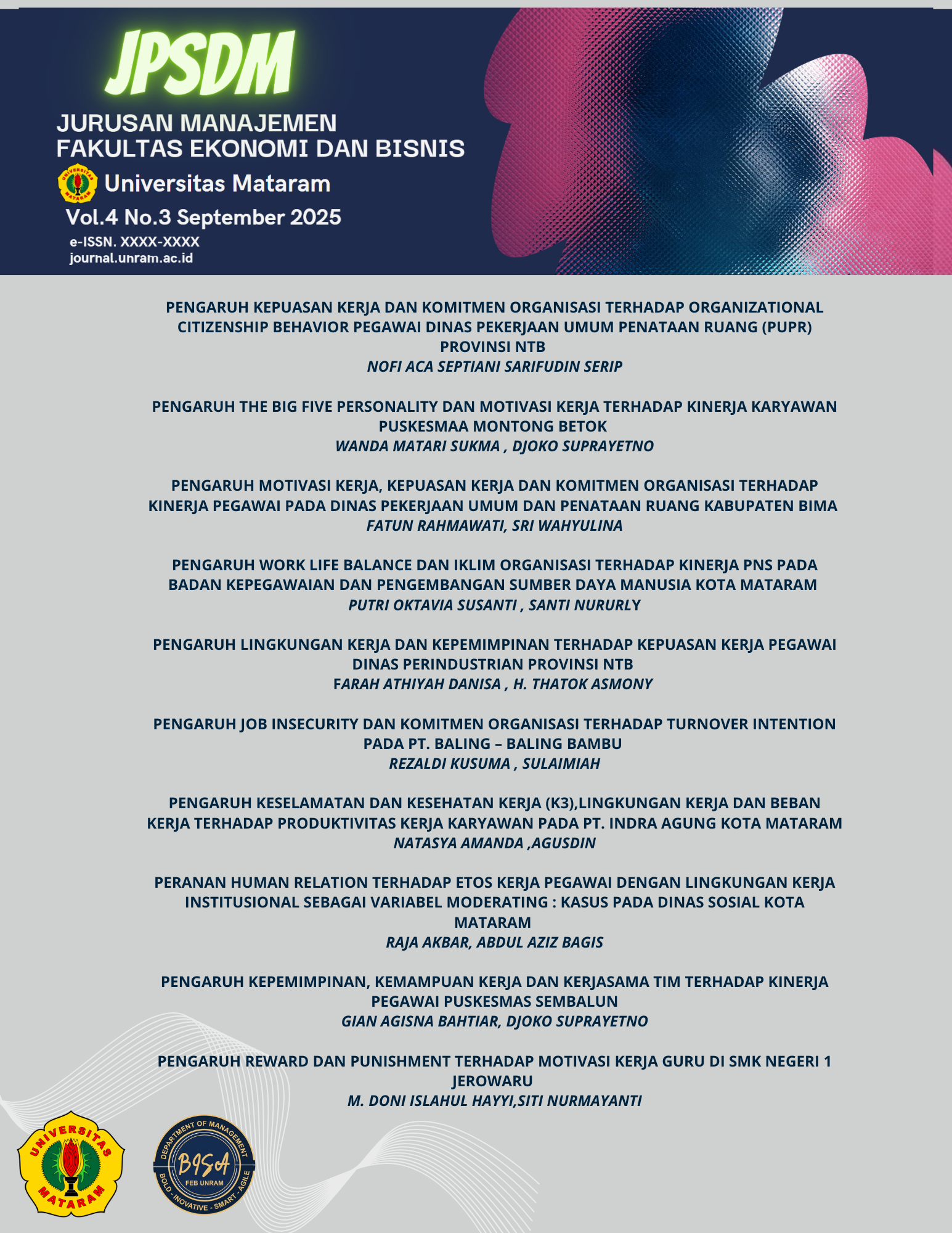 View Vol. 4 No. 3 SEPTEMBER (2025): Jurnal Penelitian Sumber Daya Manusia